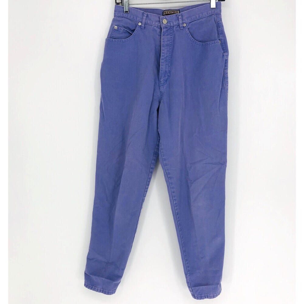 Memphis 80s Vintage Purple Denim High Waist Tapered Leg Mom Jeans Size 12 Cotton